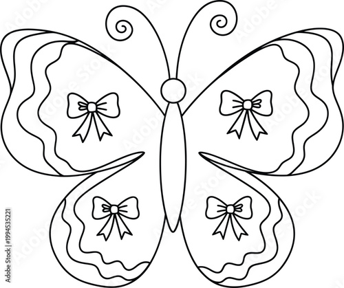 Whimsical doodle butterfly a hand drawn illustration with bows and swirls