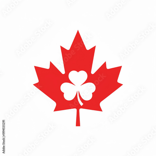Maple leaf emblem with heart and clover-like flower shape for handmade craft and Canadian festival design