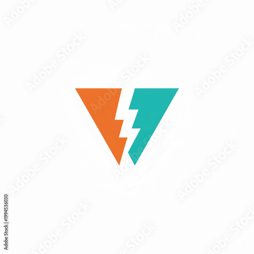 Lightning bolt logo with orange and teal geometric shapes on a clean minimalist white background featuring symbol, electric, energy with power and