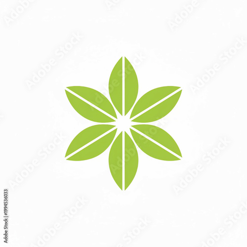 Flower leaf icon with lime green petals and white geometric center, handmade craft style on clean background