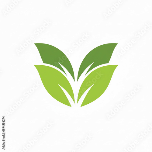 Leaf sprout icon with layered green leaves and white highlight accents symbolizing eco sustainability and growth