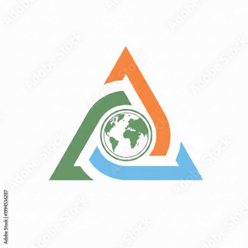 Handmade project logo with colorful A shape, globe emblem, and abstract green and blue curves featuring letter A, alphabet icon, world map with Earth