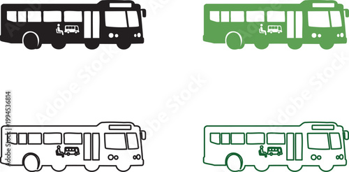 Bus in four different colors and line styles vehicle