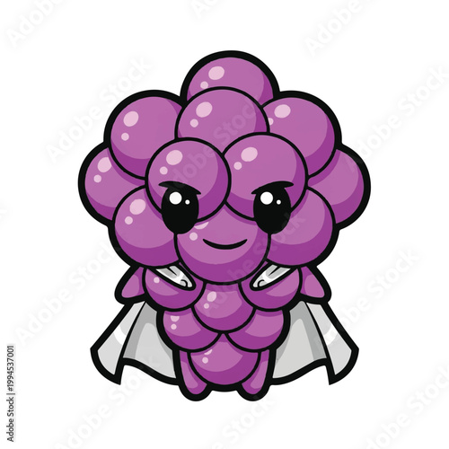 Cute Cartoon Grape Character with White Cape.