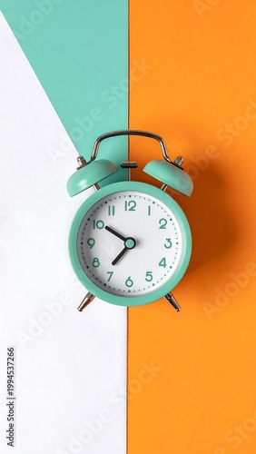Teal Alarm Clock on Colorful Background.