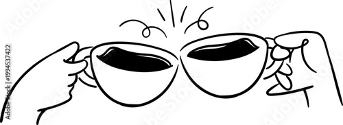 coffee clinking hand holding coffee cheerful and playful doodle line art