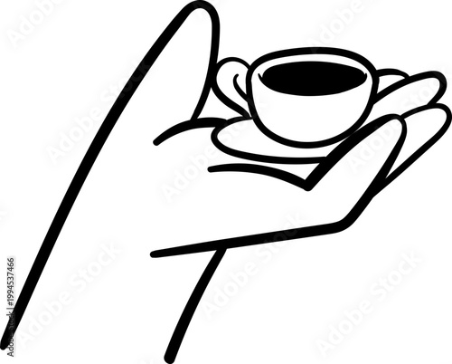 coffee cup on hand serving posture doodle line art