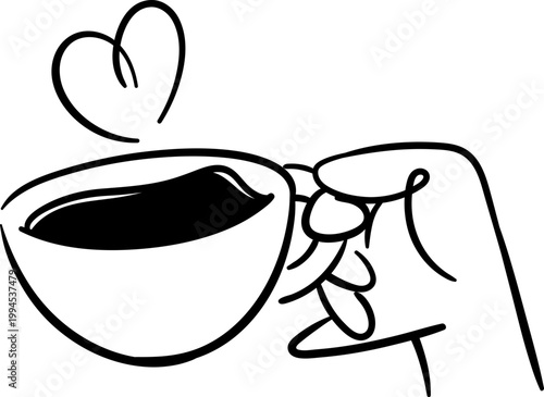 hand holding coffee with heart shape steamed