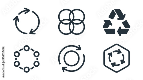 Sustainability loop and circular economy symbols – Ideal for waste management, conservation blogs, or eco-friendly product labels.