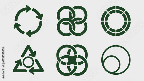 Infinite loop and circular recycling symbols – Suitable for sustainable fashion, ethical branding, or circular economy initiatives.