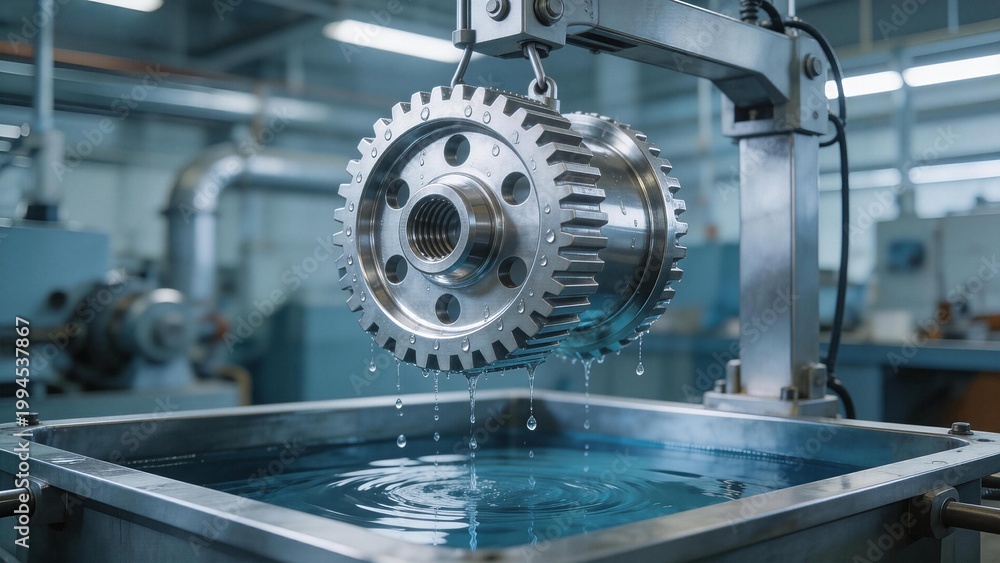 Fototapeta premium Industrial gear being dipped in liquid