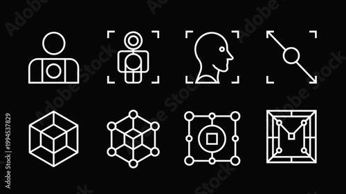 Minimalist metaverse avatar and world icons – Ideal for VR platform UI, digital identity blogs, or tech innovation sites.