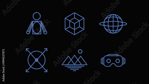 Futuristic metaverse and virtual reality icons – Great for gaming dashboards, metaverse news, or immersive tech marketing.