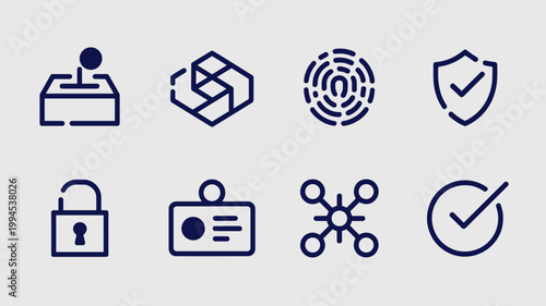 Secure voting and blockchain identity icons – Suitable for cybersecurity blogs, digital voting news, or encrypted tech sites.