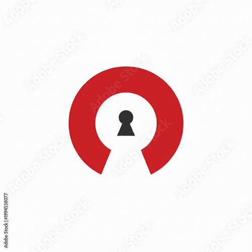 Keyhole icon with red circular background and dark key silhouette, simple flat design for privacy and access control