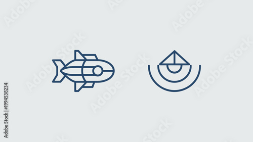 Underwater submersible and sonar technology icons – Great for maritime engineering, oceanography reports, or deep-sea news.