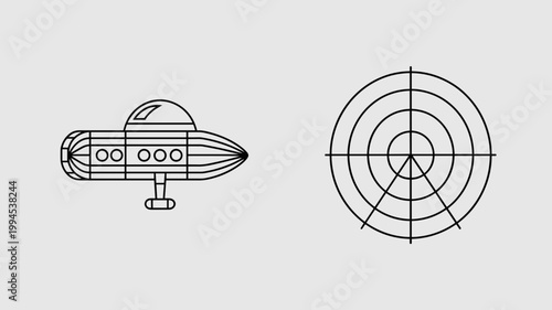Deep sea submersible and sonar wave icons – Ideal for marine biology research, ocean exploration blogs, or maritime tech.