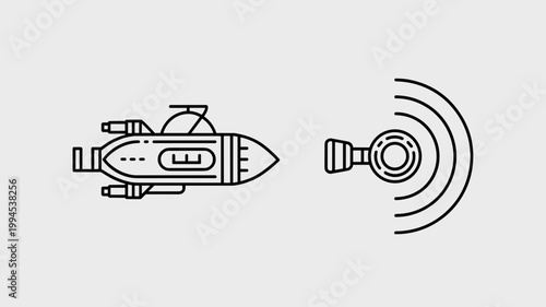 Submersible hull and sonar transducer icons – Perfect for technical maritime documentation, sonar engineering, or sub-sea tech.