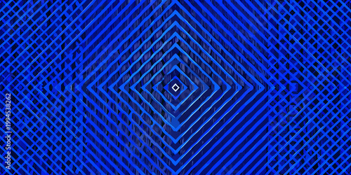 Abstract geometric pattern featuring concentric diamonds in shades of blue
