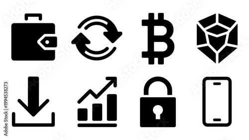 Cryptocurrency wallet and asset exchange icons – Ideal for fintech apps, crypto trading blogs, or digital currency reports.