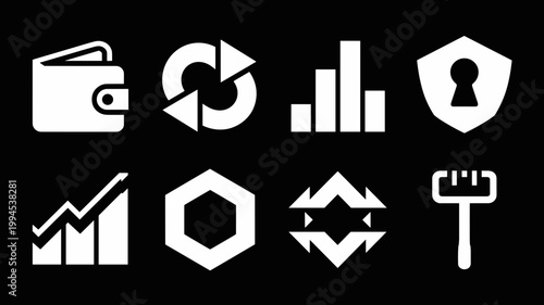 Digital asset management and security icons – Suitable for crypto exchange platforms, asset protection, or fintech branding.