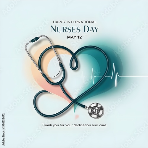 Happy International Nurses Day May 12 Healthcare Poster with Stethoscope Heart
