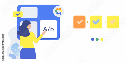 Woman interacting with a mobile app displaying an a b testing process