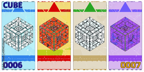 A series of colorful isometric cube variations with numbers