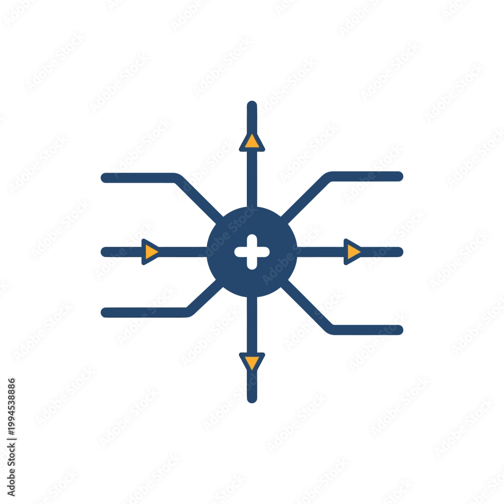 Obraz premium Electric cable node connection icon, multiple wires meeting at a central electrical link point.
