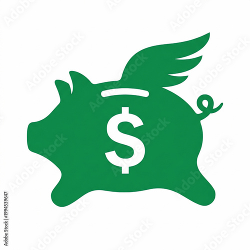Piggy bank icon with dollar sign, green money saving symbol for finance and budgeting concepts featuring savings, budget, banking with wealth and