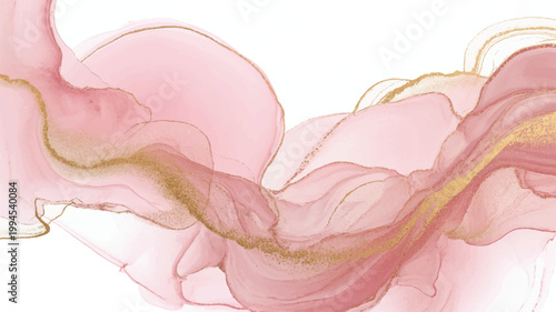 Pink and gold abstract marble ink fluid art design element with smooth flowing curves