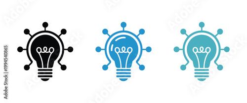 Lightbulb circuit icons with innovative idea concept, modern thin line and color vector design for artificial intelligence, technology interface, and digital innovation