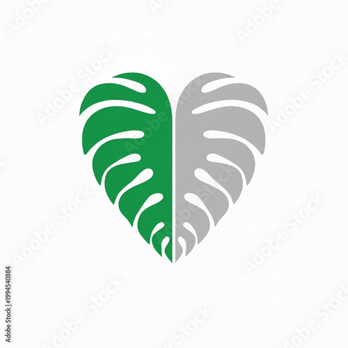 Palm heart logo design with green and gray leaves forming a caring symbol for nature and wellness branding