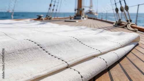 Sailboat Deck with Folded White Cloth