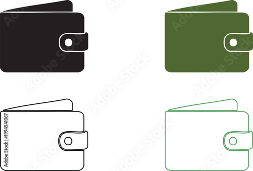 Four wallets in black green and line on white black wallet