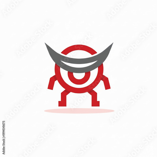 Robot mascot icon with red ring head and gray horned visor, handmade project graphic on white background