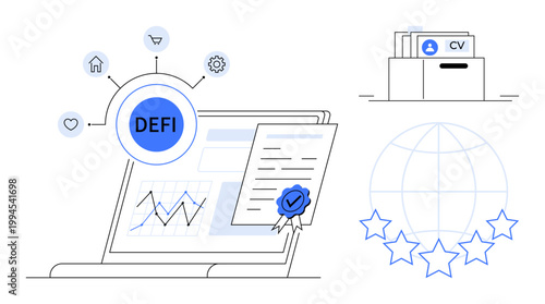 Decentralized finance concept. Decentralized finance empowering industries, adopting blockchain technology to streamline digital certification systems. Decentralized finance for fintech, hiring, data