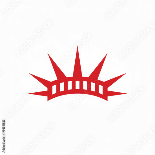 Crown abstract symbol with seven sharp points and a red arched base with rectangular cutouts, representing royalty or achievement.