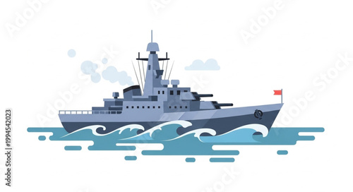 Modern Warship Sailing on the Ocean Waves.