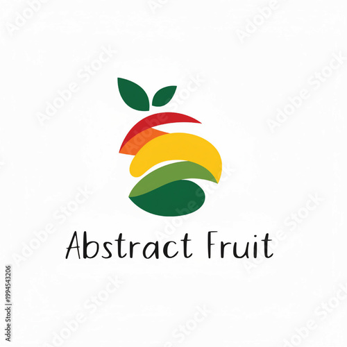 Abstract fruit logo with layered green leaves and colorful semicircle shapes on a white background featuring branding, emblem, nature with organic