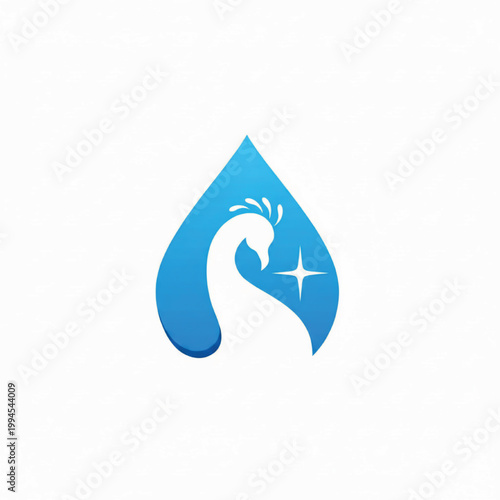 Water droplet logo with stylized white leaf and spark icon for eco friendly branding and sustainability identity