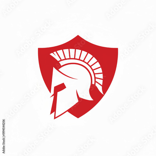 Shield emblem with Spartan helmet and sunburst rays logo for handmade project branding and protection themes