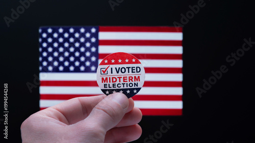 focus on Midterm election, Concept of 2026 American Midterm Elections. Midterm Election sign in front of US flag