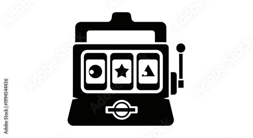 Black and white slot machine icon for casino games and gambling