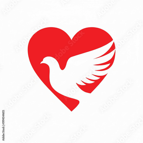 Heart icon with red wings and white dove silhouette symbolizing love, peace, and handmade craft branding