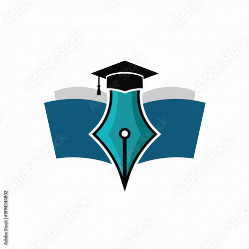 Award emblem with graduation cap and ribbon banner around a teal shield icon for academic success branding