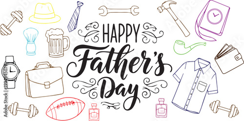 Happy father's day sketch tools gifts and celebratory elements