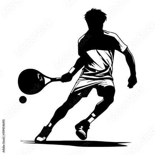 Tennis player silhouette vector illustration with ball in sports action pose