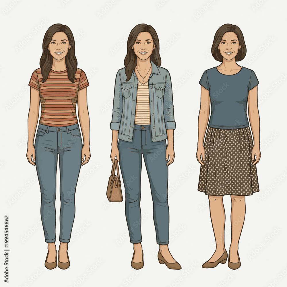 Obraz premium Create a realistic kinds of deferent Women in their 30s_OK! vector art with white background..