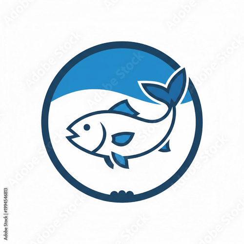 Dolphin logo with blue wave circle and leaf-like fin details for eco friendly branding and marine wildlife identity